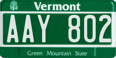 VT license plate AAY802