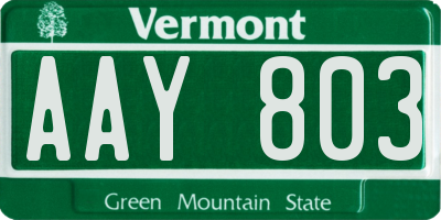 VT license plate AAY803