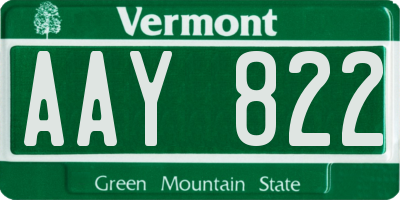 VT license plate AAY822