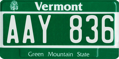 VT license plate AAY836