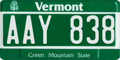 VT license plate AAY838