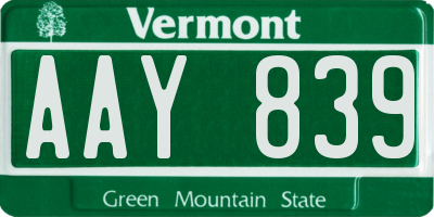 VT license plate AAY839