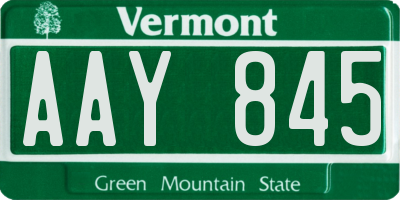 VT license plate AAY845