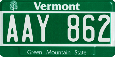 VT license plate AAY862