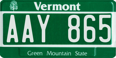 VT license plate AAY865