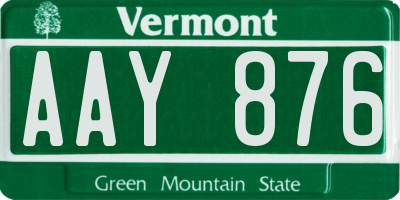 VT license plate AAY876