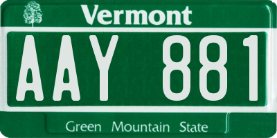 VT license plate AAY881