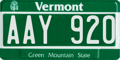 VT license plate AAY920