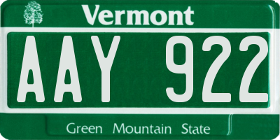 VT license plate AAY922