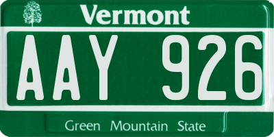 VT license plate AAY926