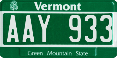 VT license plate AAY933