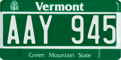 VT license plate AAY945