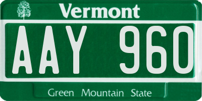 VT license plate AAY960