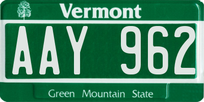 VT license plate AAY962