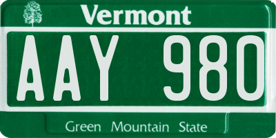 VT license plate AAY980