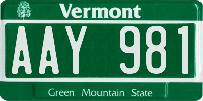 VT license plate AAY981