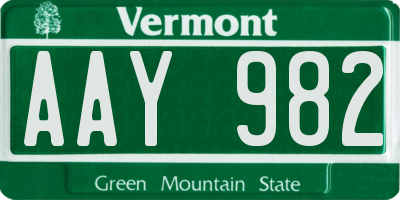 VT license plate AAY982