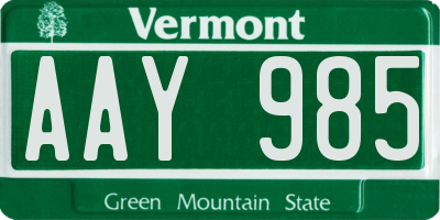 VT license plate AAY985