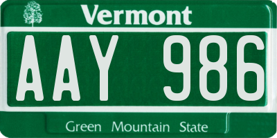 VT license plate AAY986