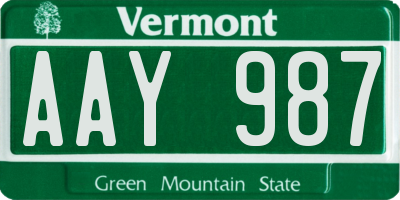 VT license plate AAY987