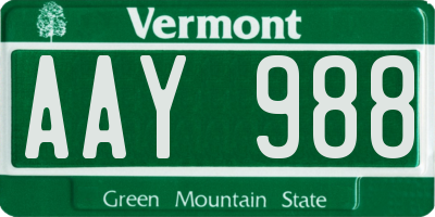 VT license plate AAY988