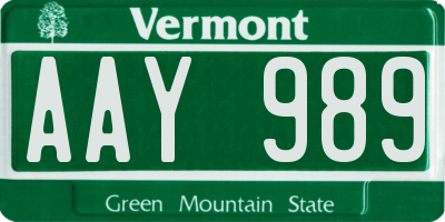 VT license plate AAY989