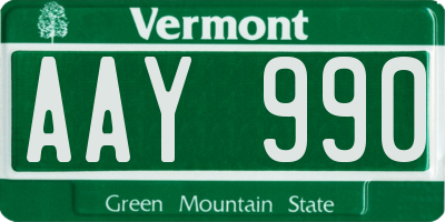 VT license plate AAY990