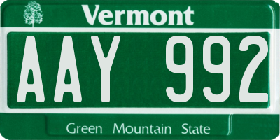 VT license plate AAY992