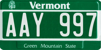 VT license plate AAY997