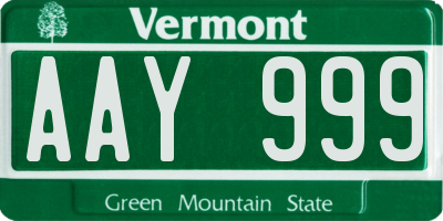 VT license plate AAY999