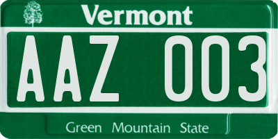 VT license plate AAZ003