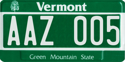 VT license plate AAZ005