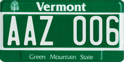 VT license plate AAZ006