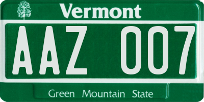 VT license plate AAZ007