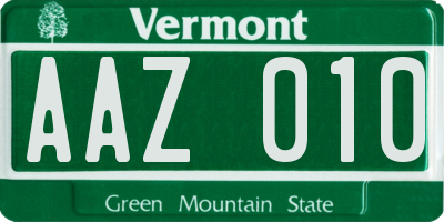 VT license plate AAZ010