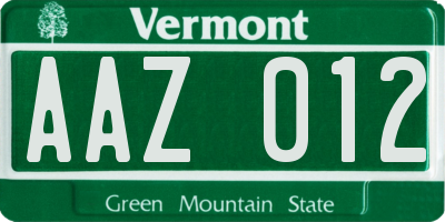 VT license plate AAZ012