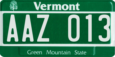 VT license plate AAZ013