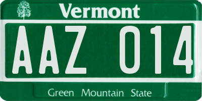 VT license plate AAZ014