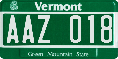 VT license plate AAZ018