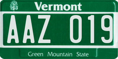 VT license plate AAZ019