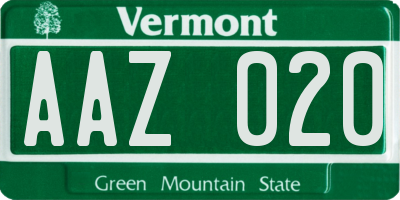 VT license plate AAZ020