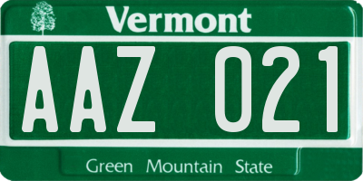 VT license plate AAZ021