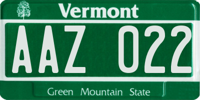 VT license plate AAZ022