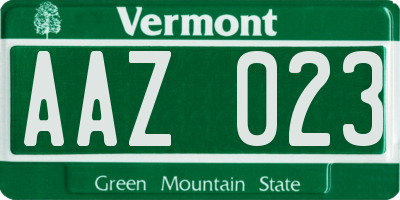 VT license plate AAZ023