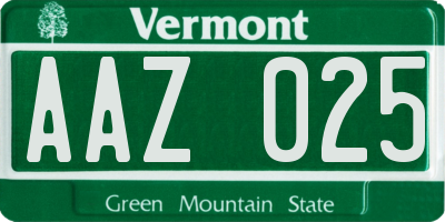 VT license plate AAZ025