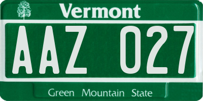 VT license plate AAZ027