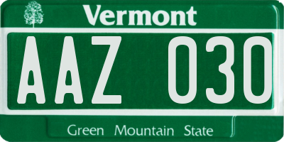 VT license plate AAZ030