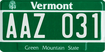 VT license plate AAZ031