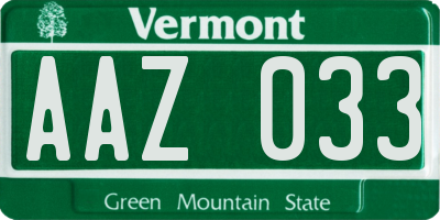 VT license plate AAZ033