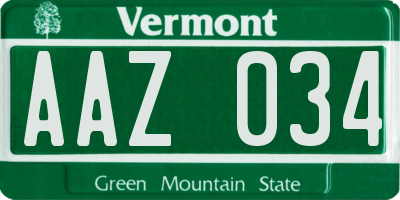 VT license plate AAZ034